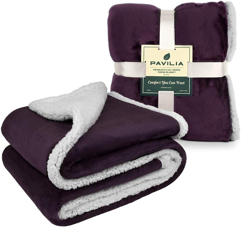 Sherpa Fleece Throw Blanket for Couch, Purple, Plush Soft Fuzzy Sofa Blanket, Cozy Reversible Winter Throw for Women Men, 50X60 Inches