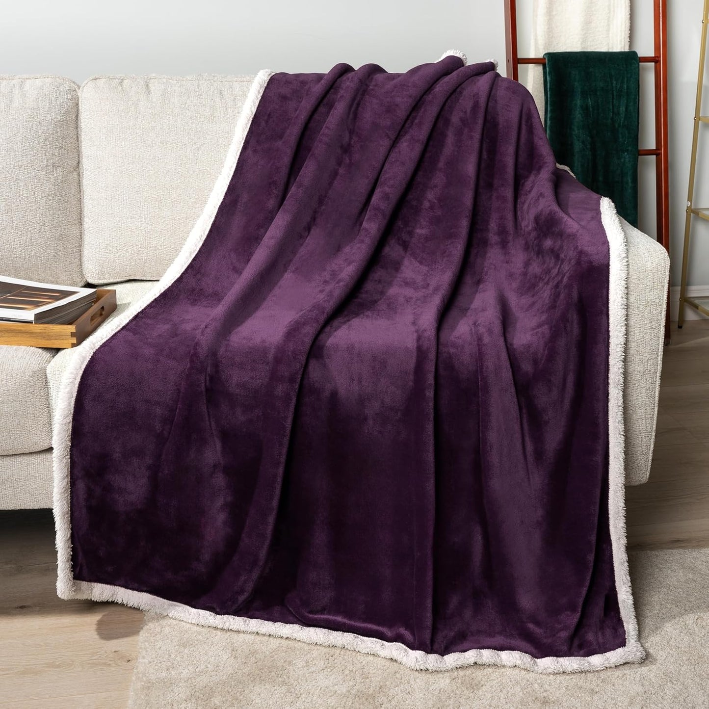 Sherpa Fleece Throw Blanket for Couch, Purple, Plush Soft Fuzzy Sofa Blanket, Cozy Reversible Winter Throw for Women Men, 50X60 Inches