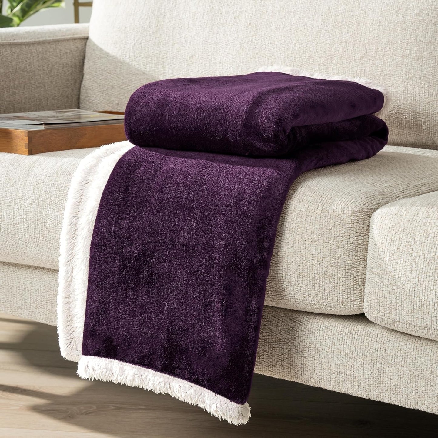 Sherpa Fleece Throw Blanket for Couch, Purple, Plush Soft Fuzzy Sofa Blanket, Cozy Reversible Winter Throw for Women Men, 50X60 Inches