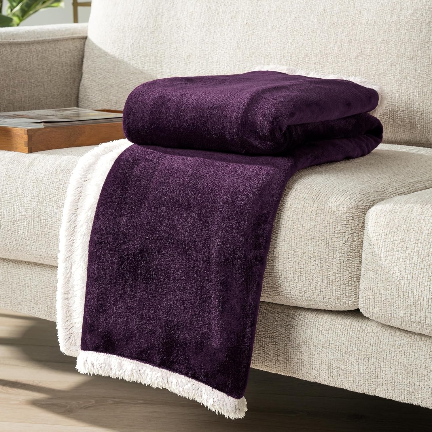 Sherpa Fleece Throw Blanket for Couch, Purple, Plush Soft Fuzzy Sofa Blanket, Cozy Reversible Winter Throw for Women Men, 50X60 Inches