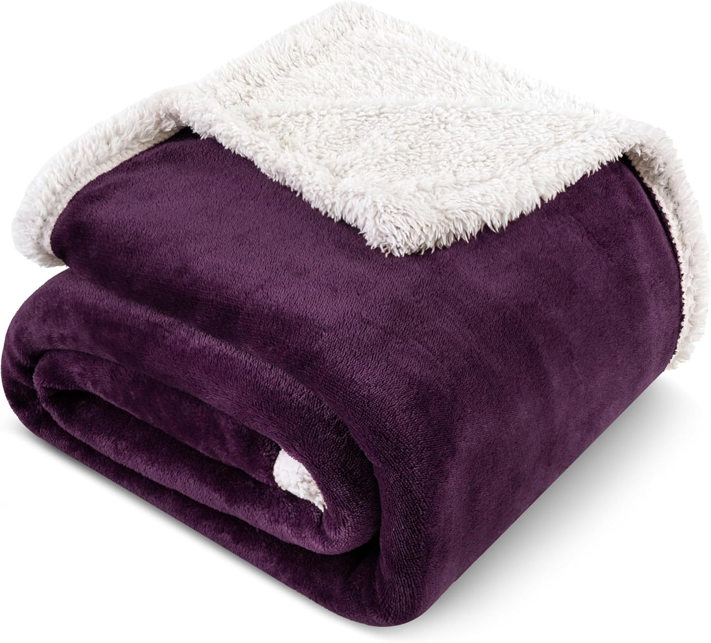 Sherpa Fleece Throw Blanket for Couch, Purple, Plush Soft Fuzzy Sofa Blanket, Cozy Reversible Winter Throw for Women Men, 50X60 Inches