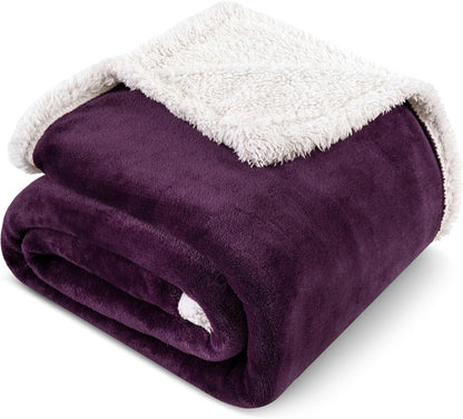 Sherpa Fleece Throw Blanket for Couch, Purple, Plush Soft Fuzzy Sofa Blanket, Cozy Reversible Winter Throw for Women Men, 50X60 Inches