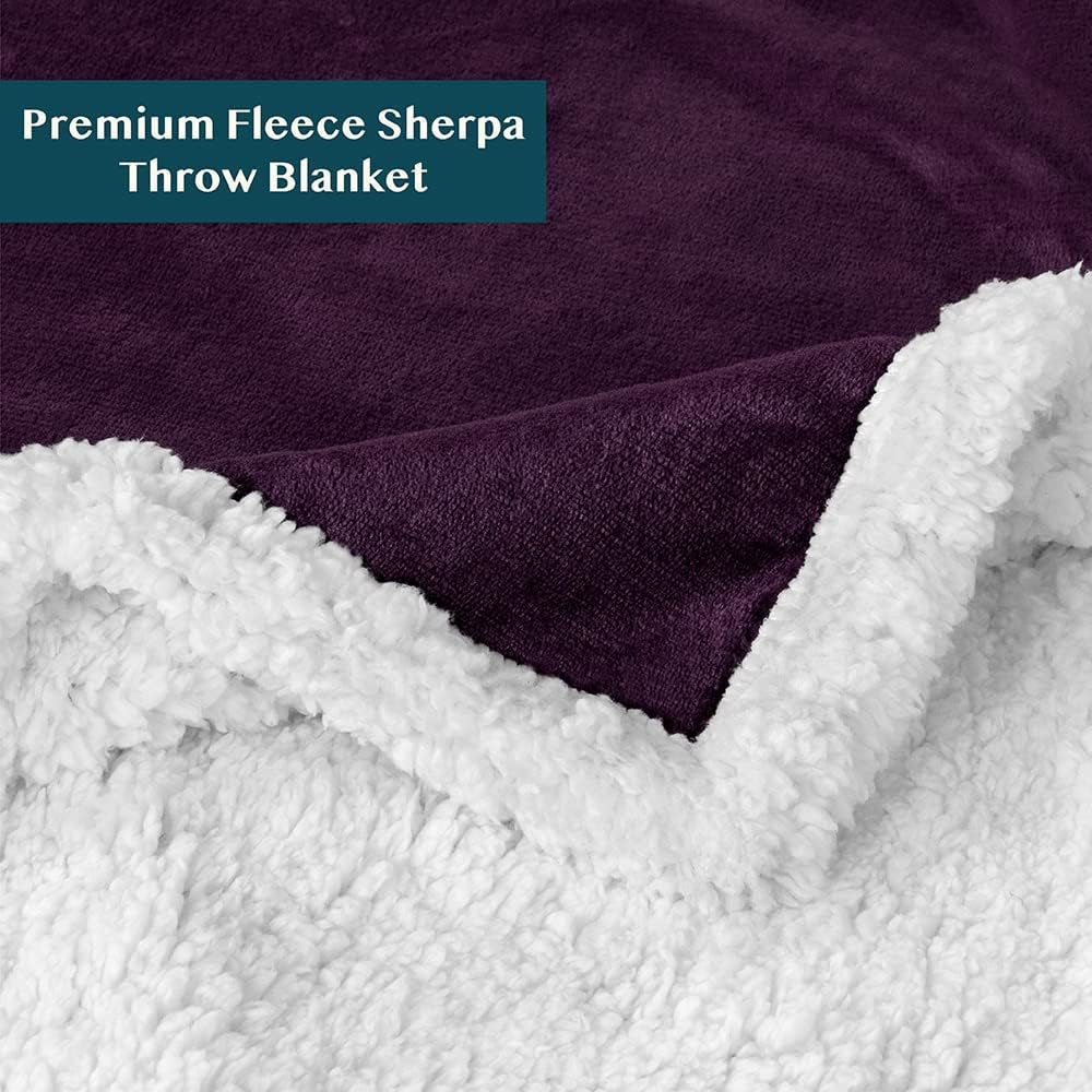 Sherpa Fleece Throw Blanket for Couch, Purple, Plush Soft Fuzzy Sofa Blanket, Cozy Reversible Winter Throw for Women Men, 50X60 Inches