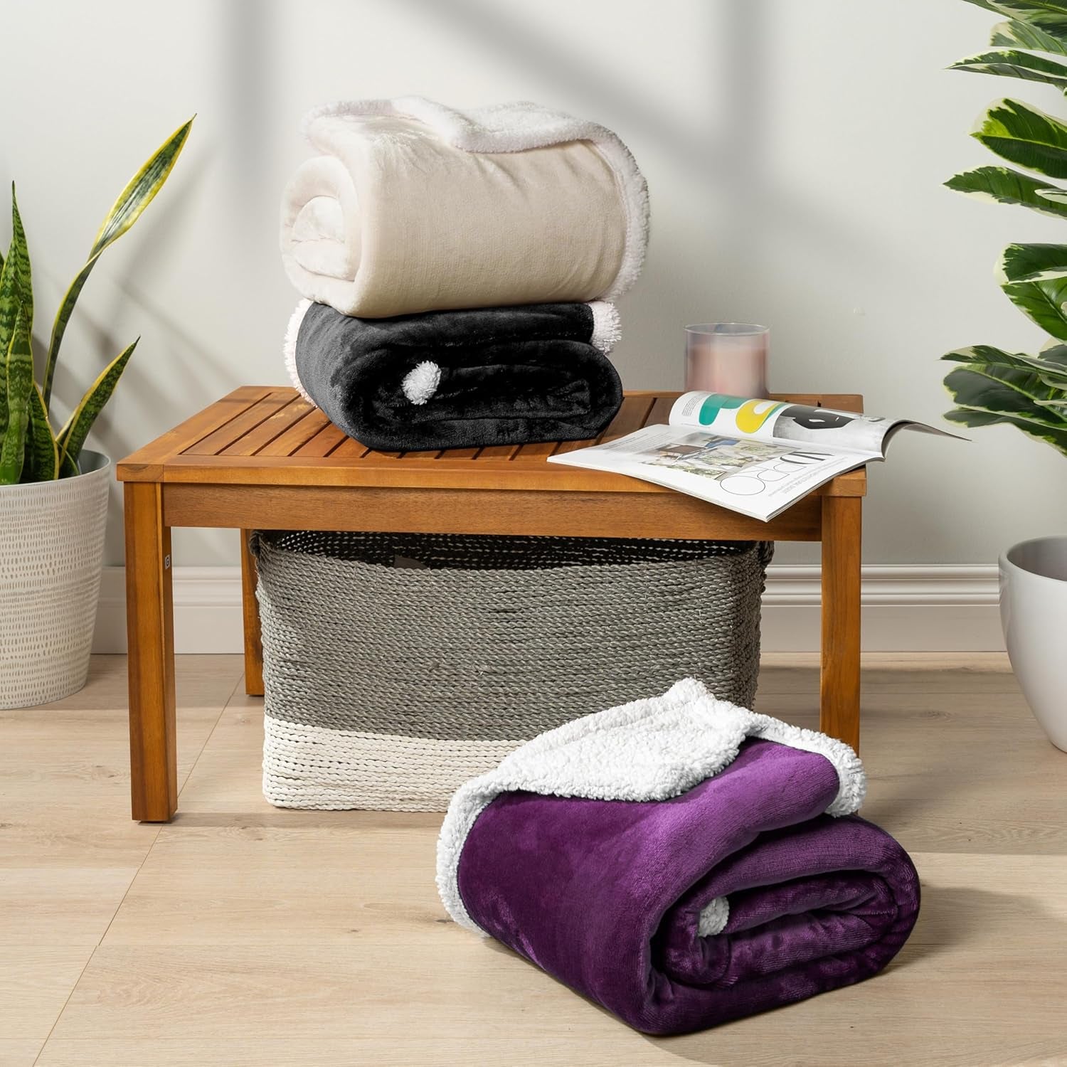 Sherpa Fleece Throw Blanket for Couch, Purple, Plush Soft Fuzzy Sofa Blanket, Cozy Reversible Winter Throw for Women Men, 50X60 Inches