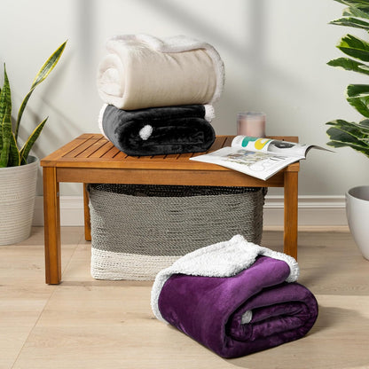 Sherpa Fleece Throw Blanket for Couch, Purple, Plush Soft Fuzzy Sofa Blanket, Cozy Reversible Winter Throw for Women Men, 50X60 Inches